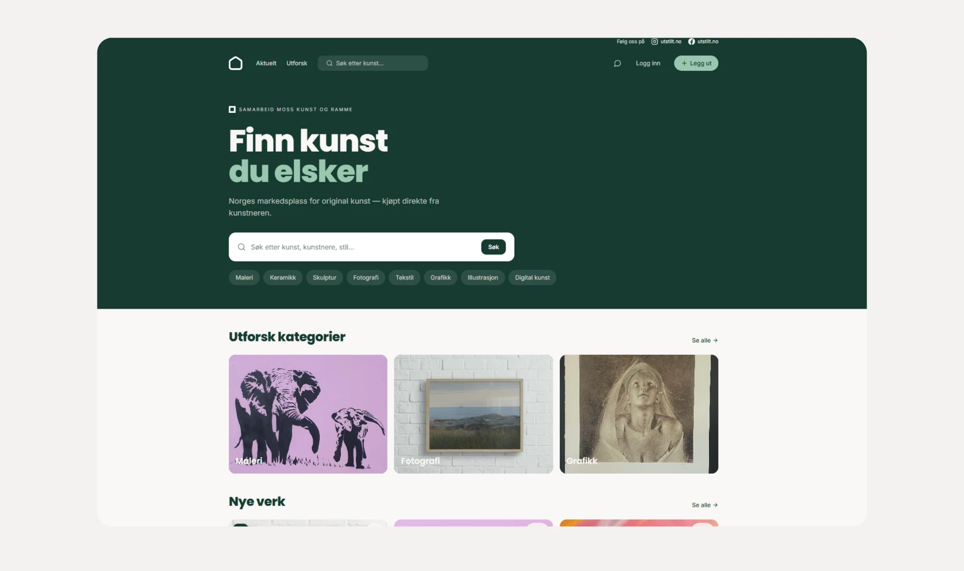 Markedsplassen Utstilt.no vist på skjerm