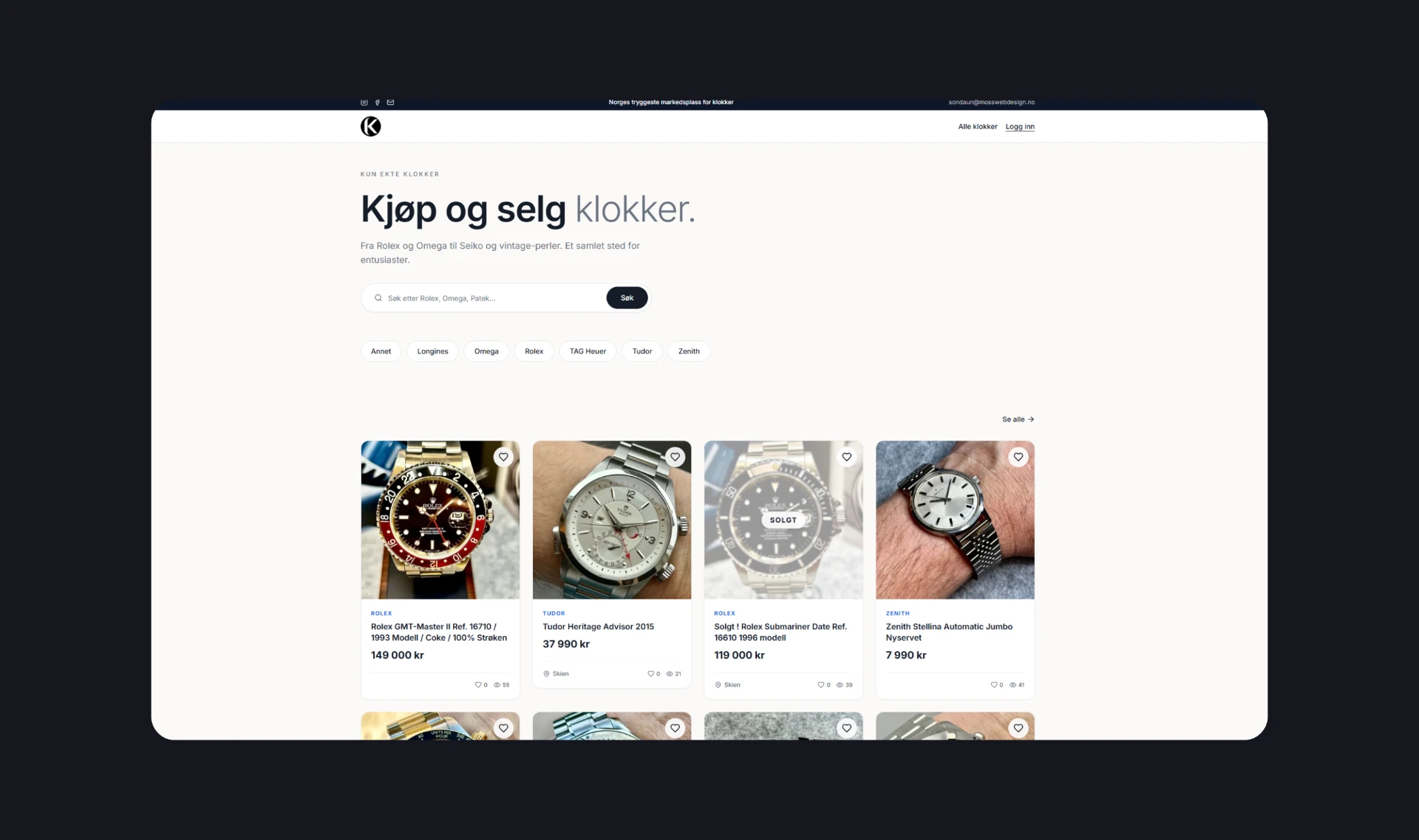 Markedsplassen Klokketorget.no vist på skjerm