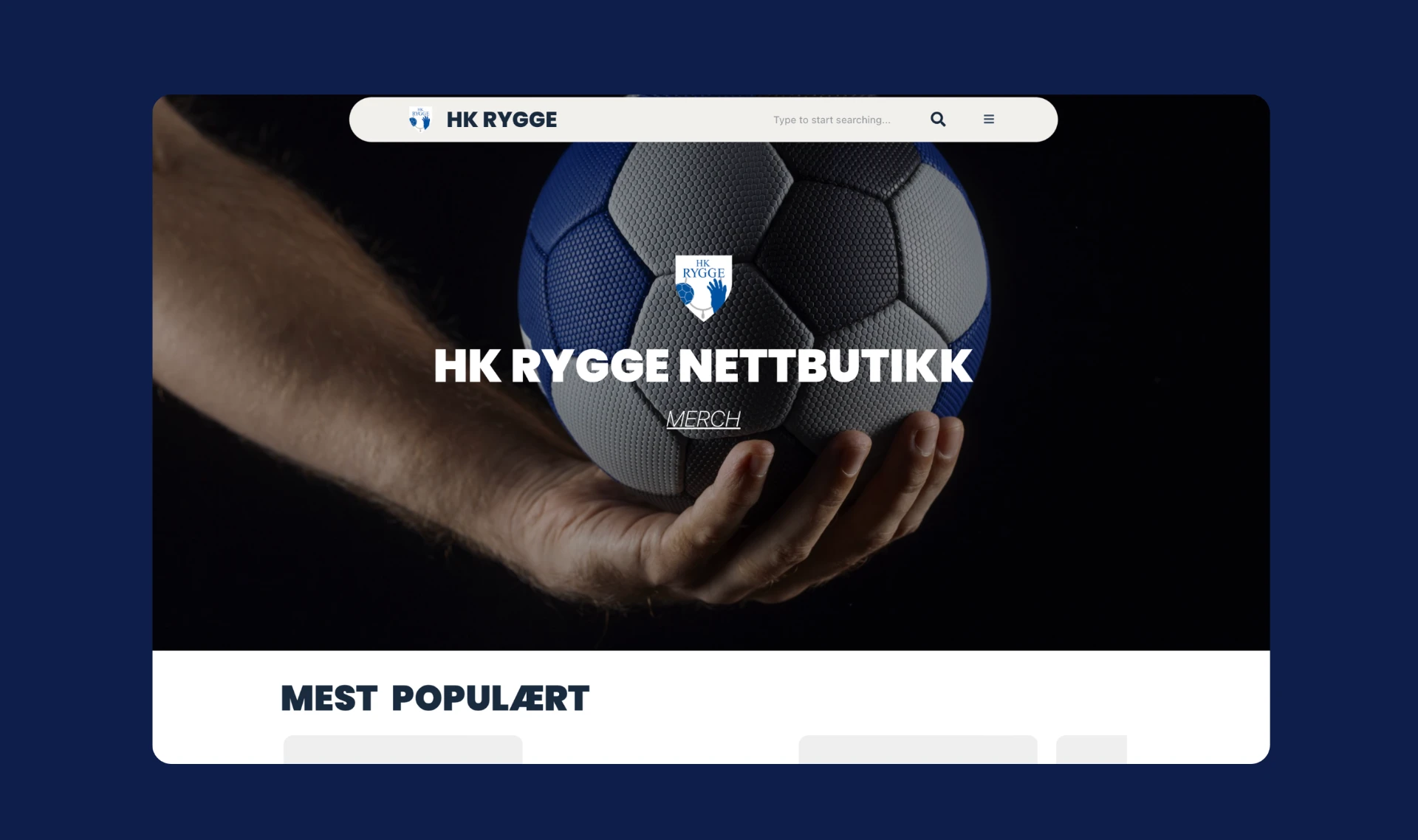 Nettbutikken til HK Rygge vist på skjerm